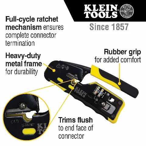 Ratcheting Ethernet Cable Crimper / Stripper / Cutter, for Pass-Thru™