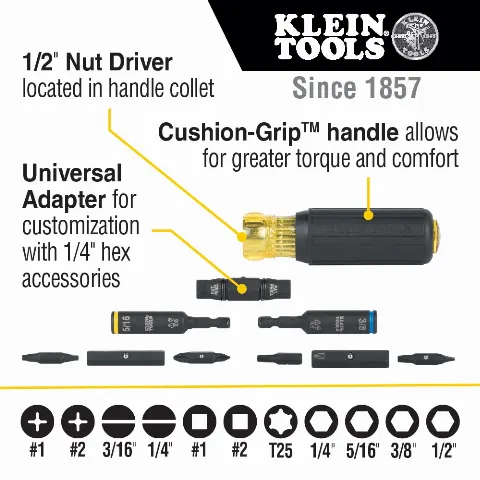 Impact Rated Multi-Bit Screwdriver / Nut Driver, 11-in-1